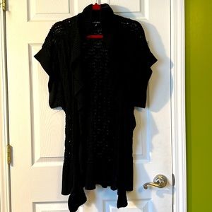 Black pointelle open cardigan